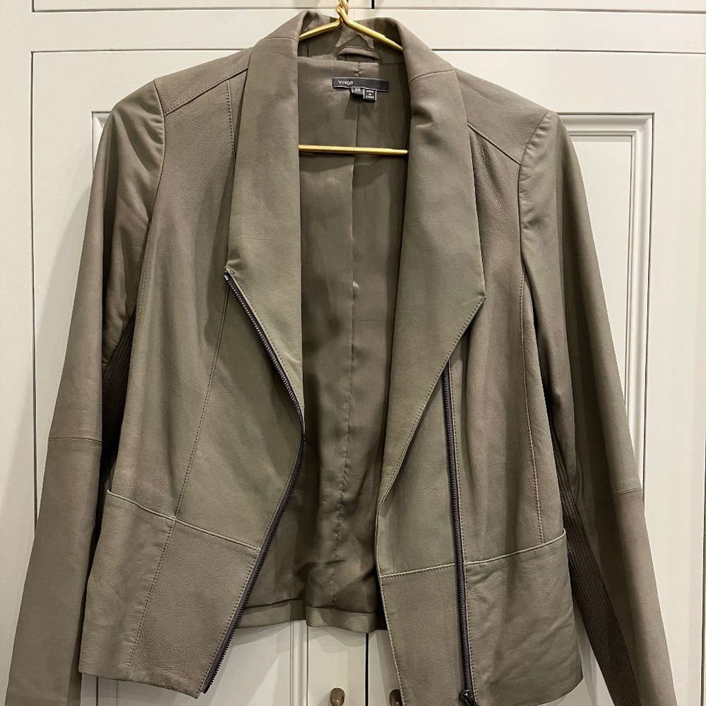 Vince grey leather peplum jacket